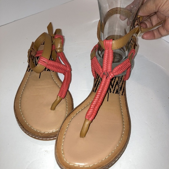 Women’s Dolce Vida Leather Double ANKLE Strap Sandal Size 6 1/2 M Pink Gladiator - Picture 2 of 7